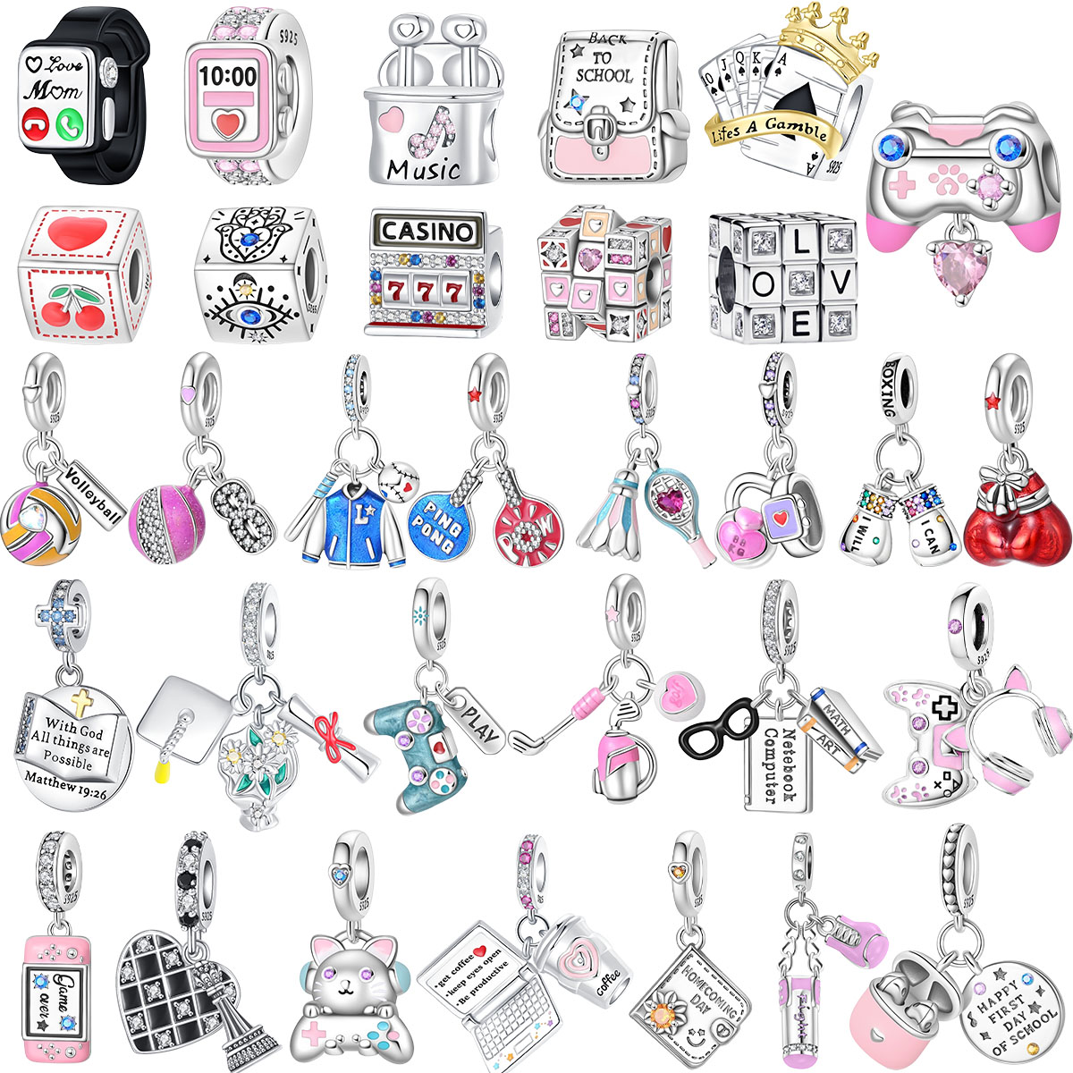Party Games On Switch - Original 925 Sterling Silver Charms Bag