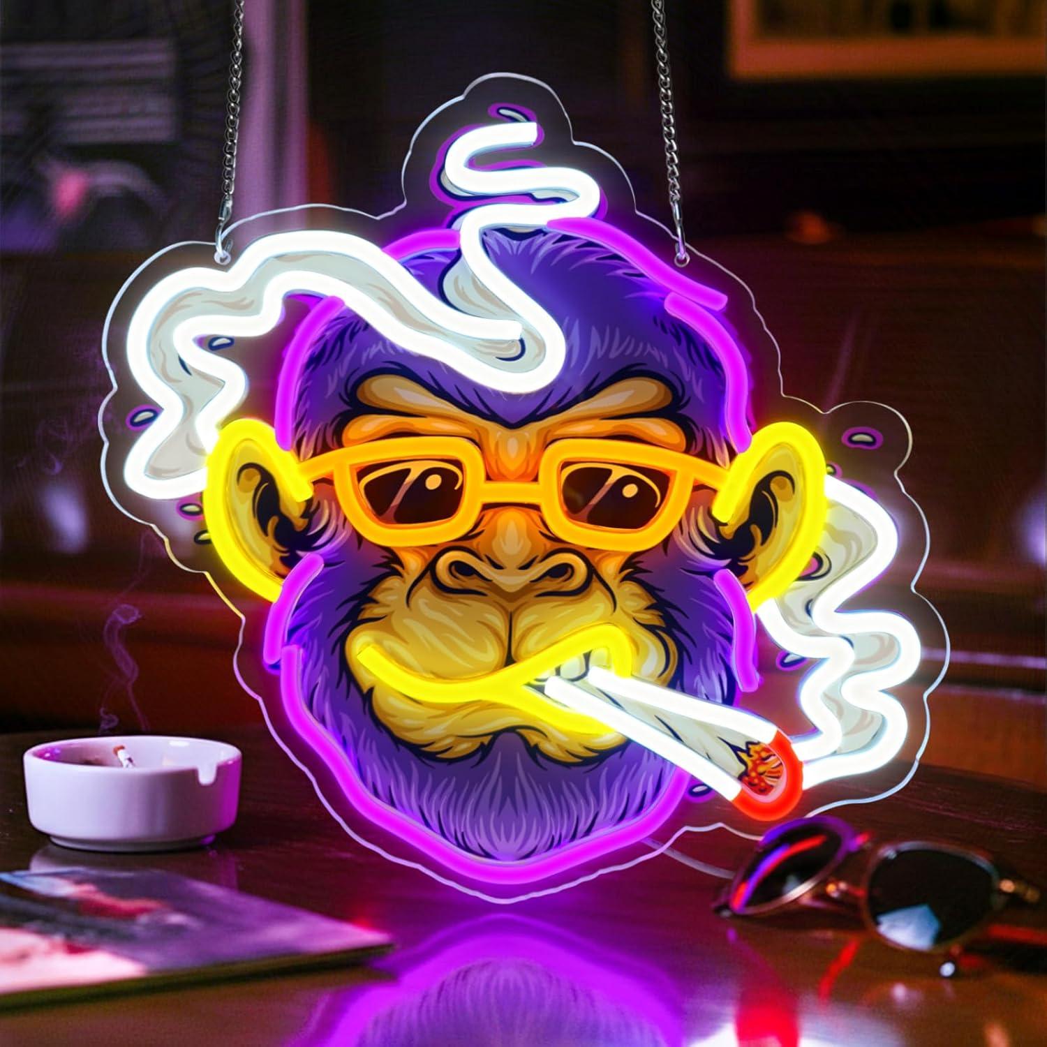 Party Games Game - Cool Monkey Neon Sign Smoking Monkey